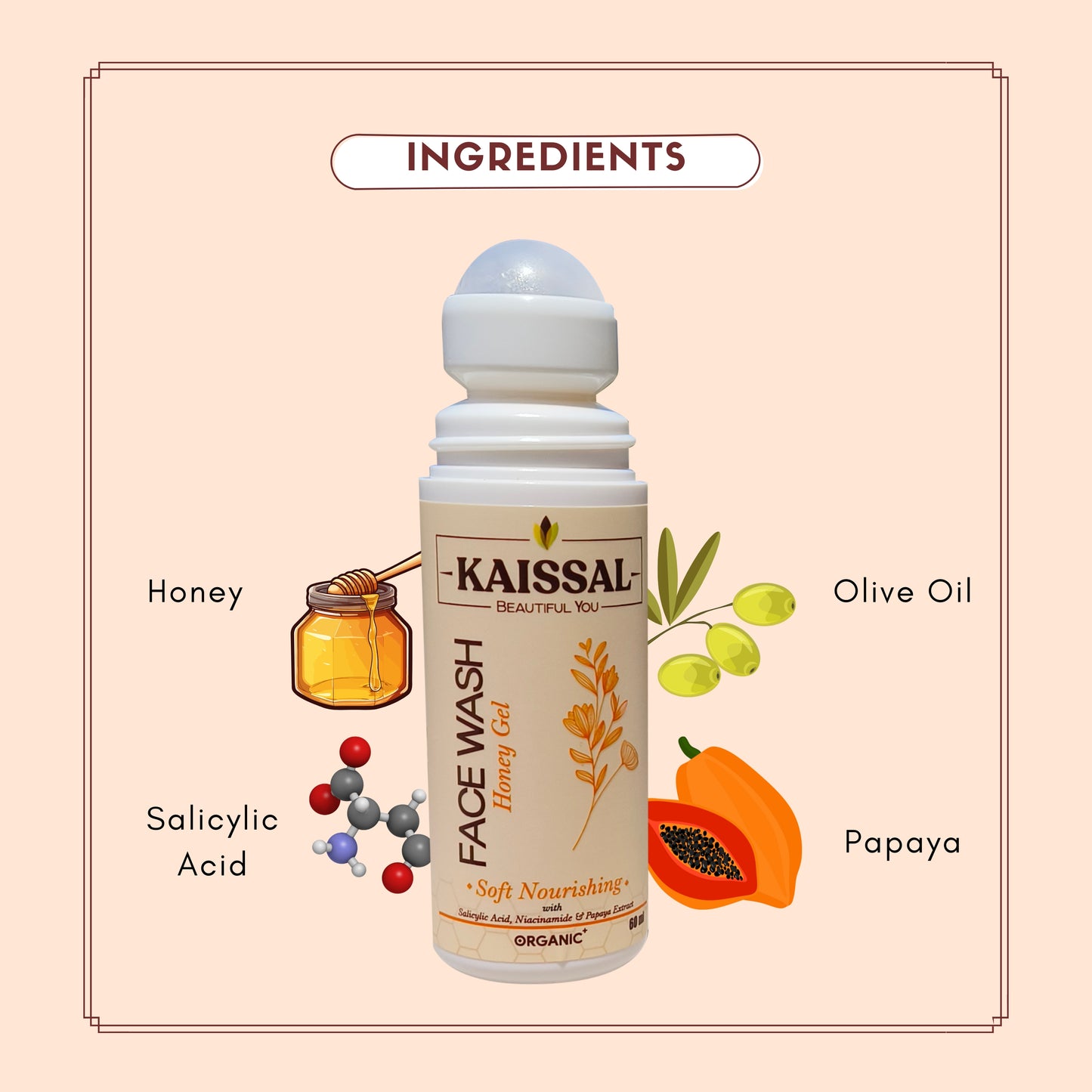 Roll-on Facewash (Honey Gel) - Salicylic Acid & Papaya Extracts - 60ml