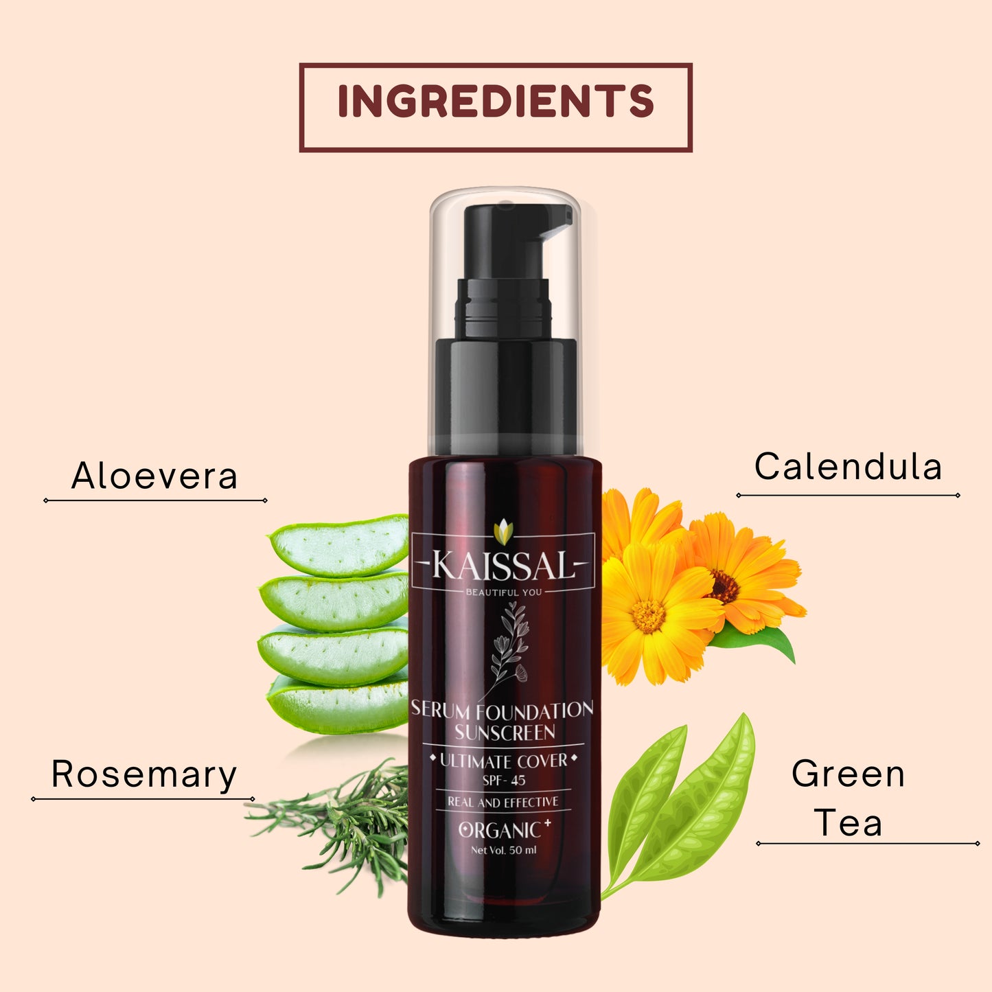 Kaissal's Serum Foundation Sunscreen: The Perfect Blend of Sunscreen and Skincare - SPF-45 - 50gm