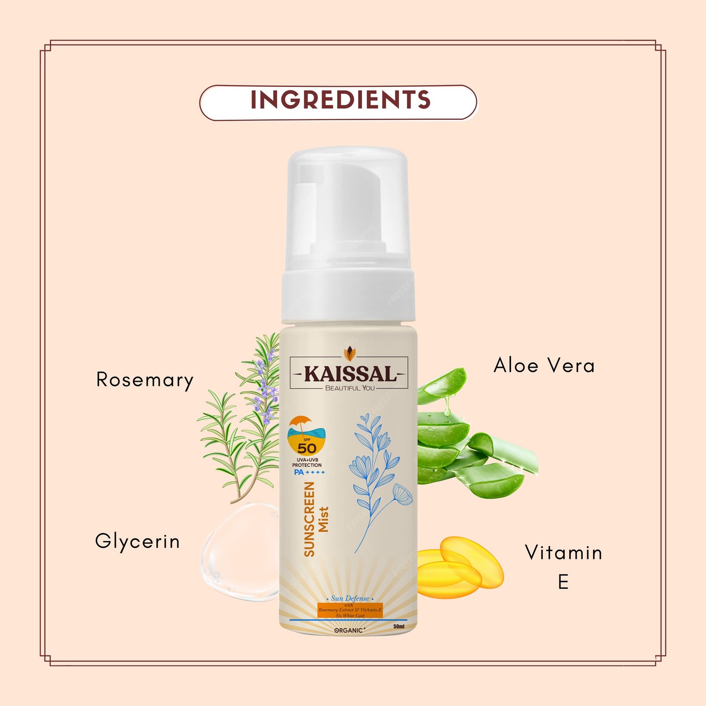 Sunscreen Mist (SPF-50) - Vitamin E & Rosemary Extracts - 50 ML