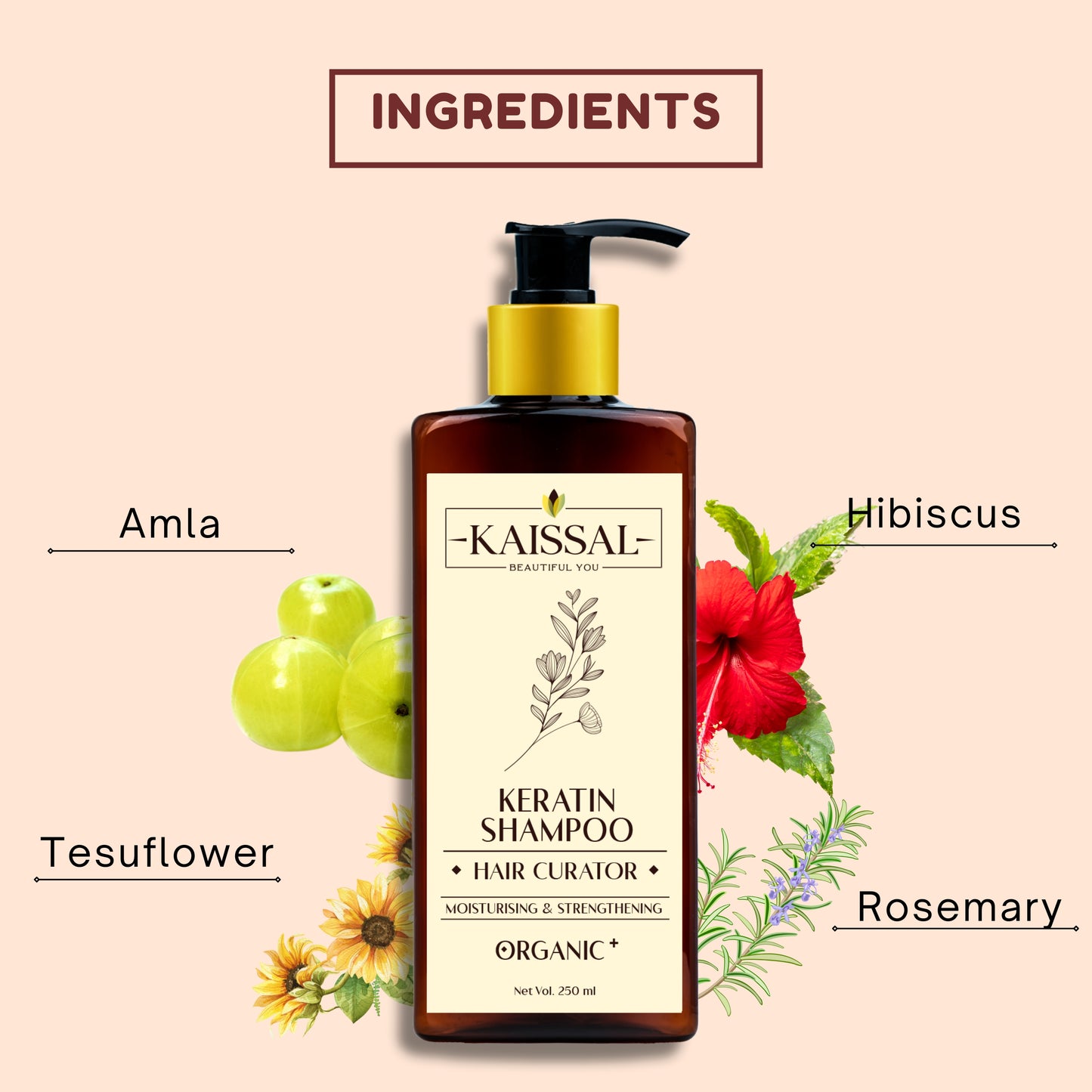 Kaissal Keratin Shampoo with Argan Oil - Moisturiser and Strengthen Hair - 250gm